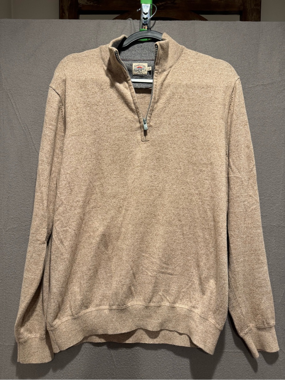 Faherty Men's Cotton and Cashmere Blend Zip-Neck Sweater in Light Taupe